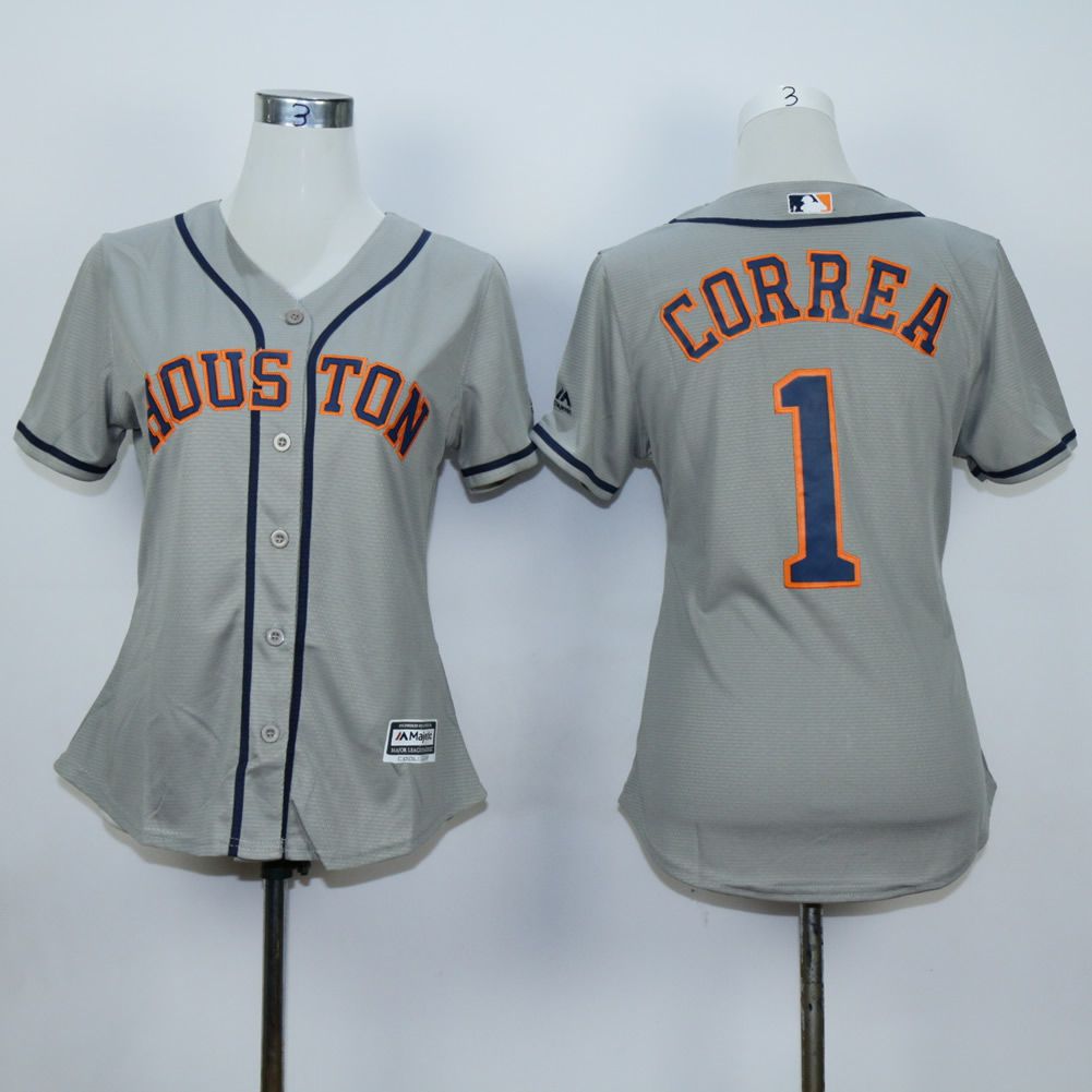 Women Houston Astros #1 Correa Grey MLB Jerseys->women mlb jersey->Women Jersey